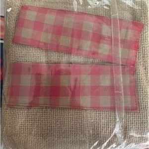 Burlap curtains with red and burlap checker accents/ tie backs